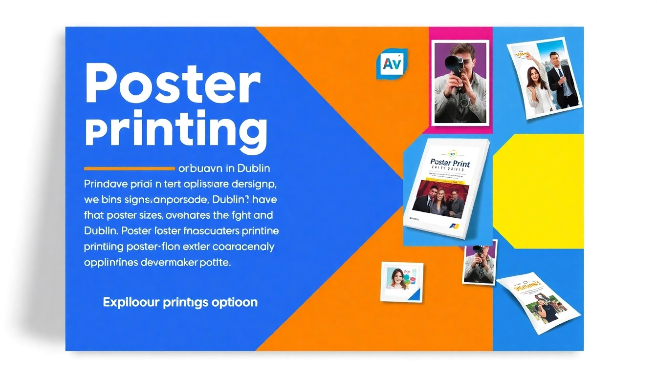 Promote poster printing Dublin with a vibrant display of various poster styles and sizes.