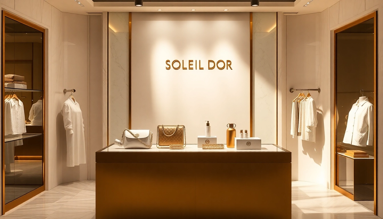 Showcase Soleil Dor luxury collection featuring elegant fashion pieces with a warm and inviting atmosphere.