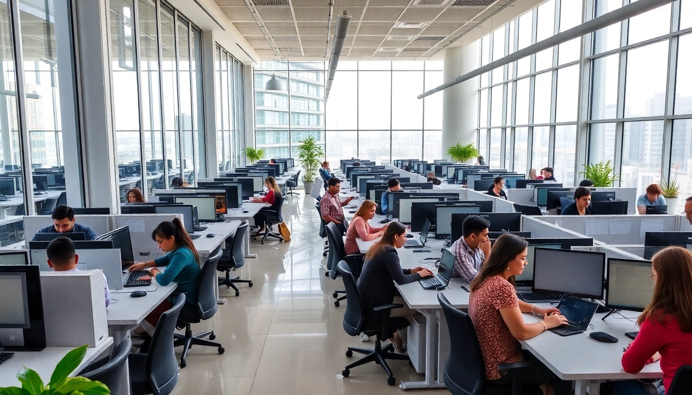 Engaging team collaboration at Tijuana call centers, showcasing diverse professionals delivering top-notch customer service.