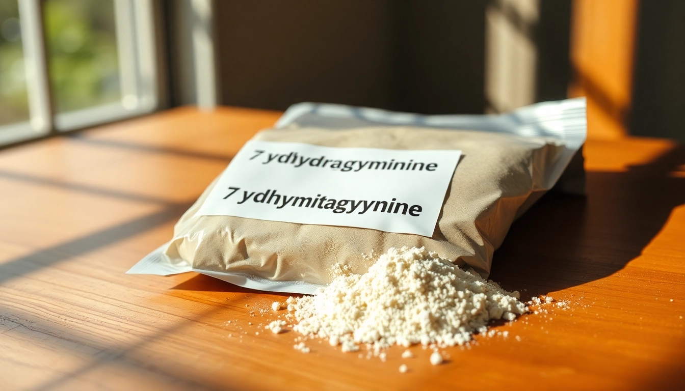 Visual of 7 hydroxymitragynine bulk powder packaging, highlighting its quality and purity.