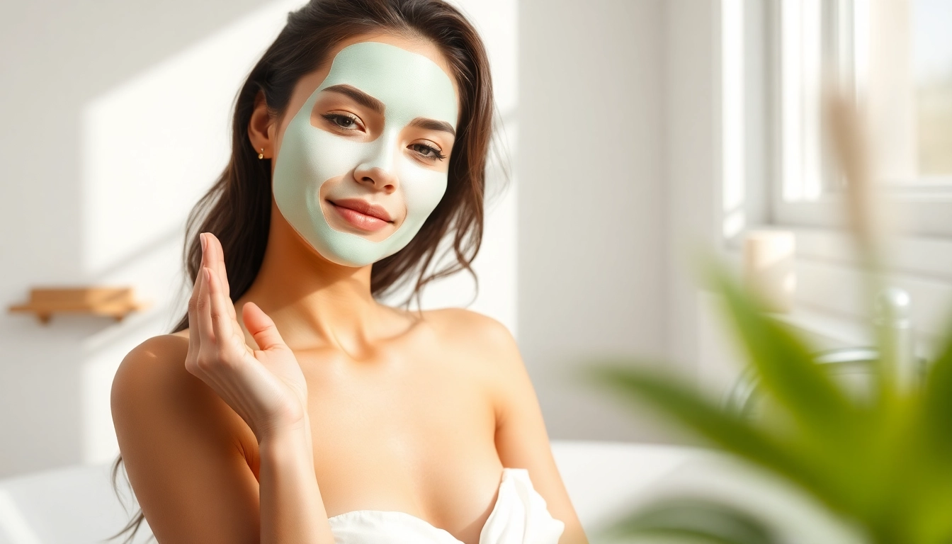 Hydrating Biodance kaufen: Woman applying a mask showcasing glowing skin.