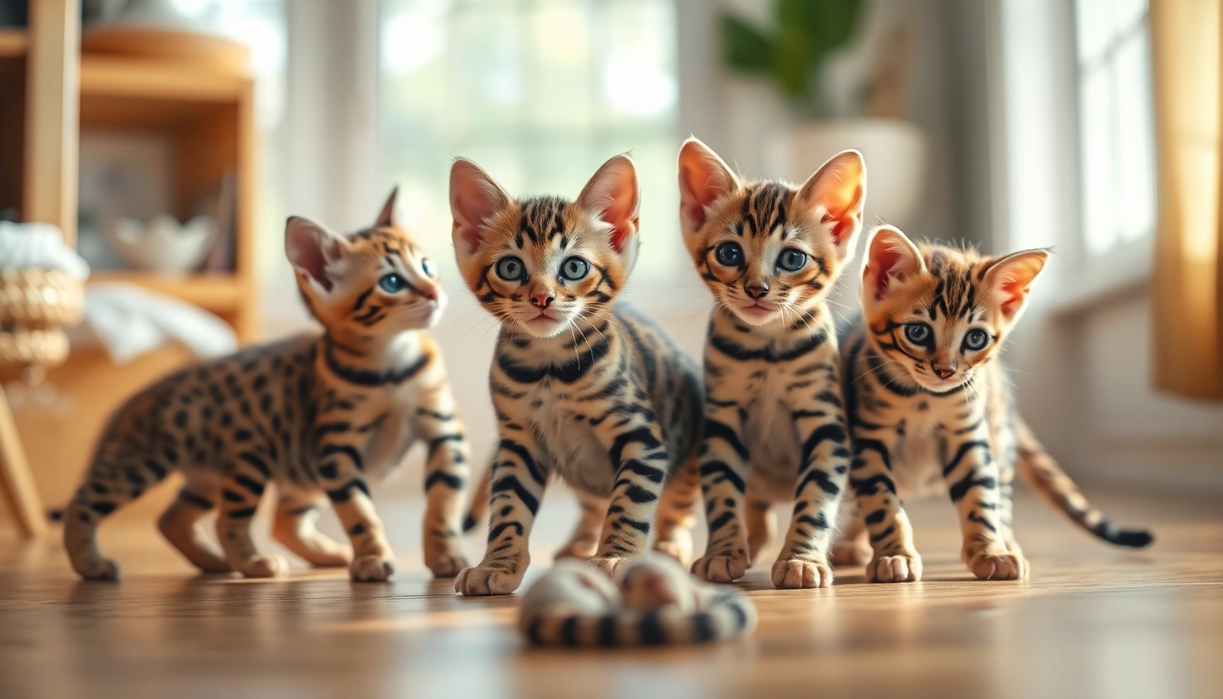 Registered Bengal Breeder showcasing playful Bengal kittens in a sunny environment.