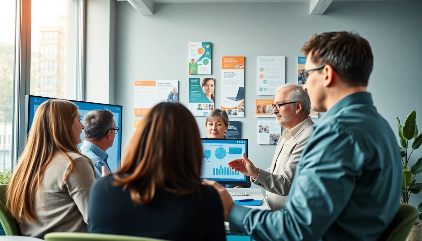 Marketing für pflegedienste im modernen Büro mit Marketingexperten bei der Arbeit.