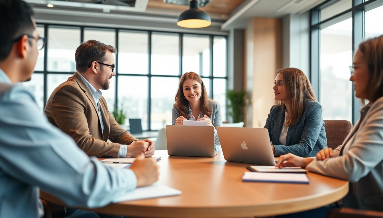 Engaging business coaching service session with a coach and clients for professional development.