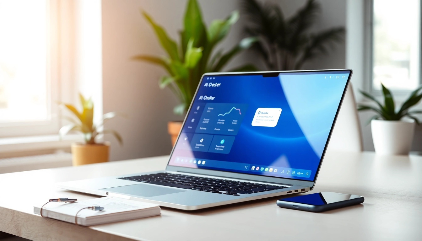 Utilize the AI checker tool on a laptop for effective content evaluation in a modern office.
