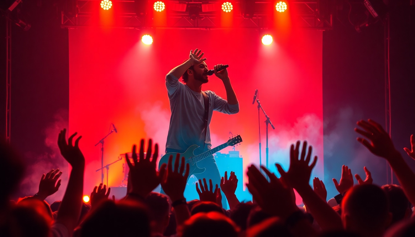 Experience an energetic Performance with a live musician engaging an excited audience.