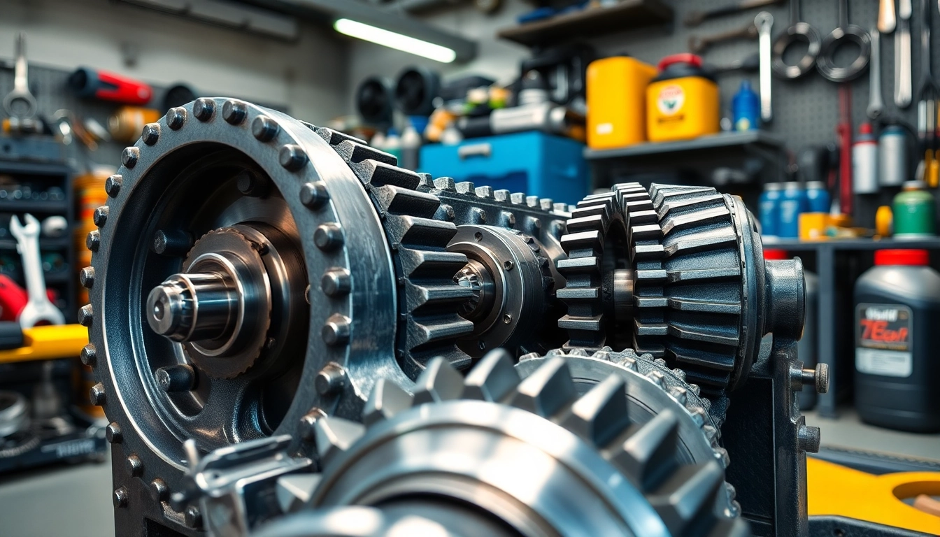 Mechanic inspecting a gearbox syncro, showcasing its precision in an automotive setting.