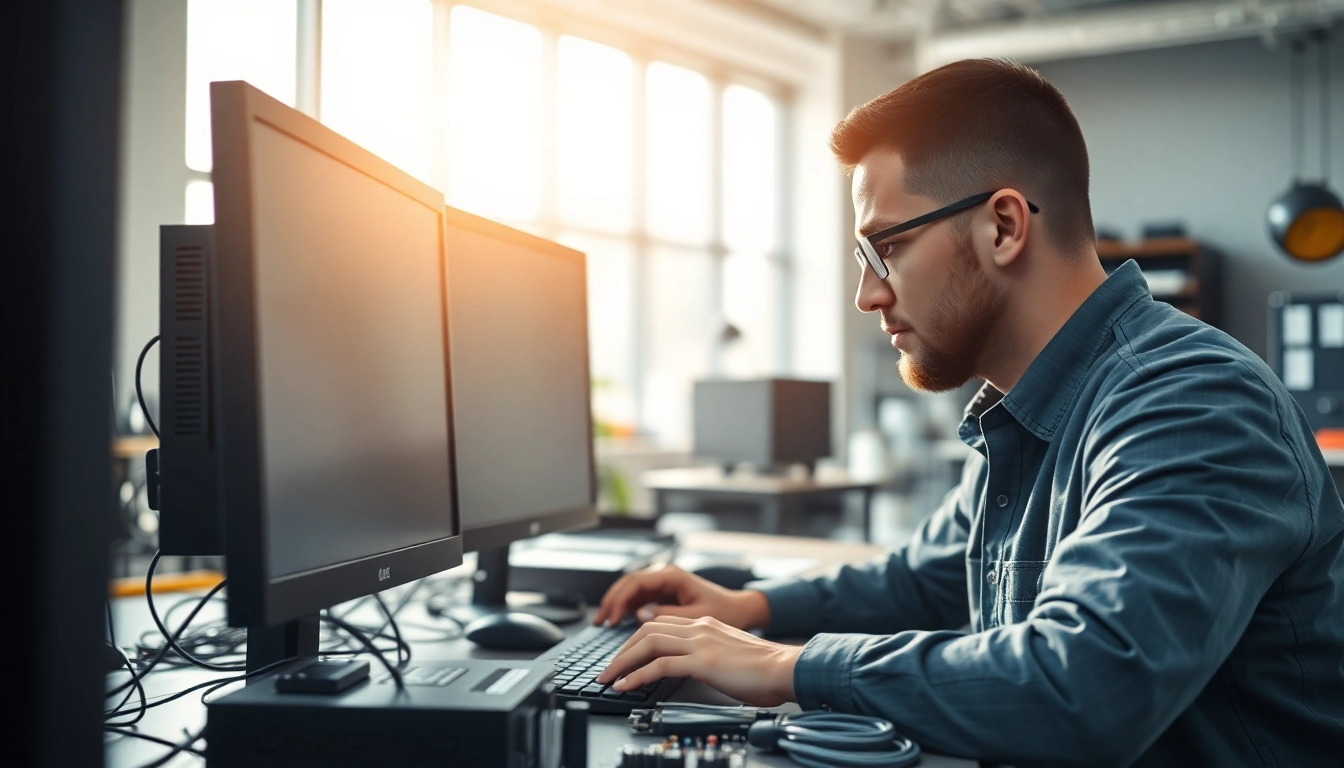 Riparazione computer torino: tecnico esperto al lavoro su un computer in un laboratorio moderno.