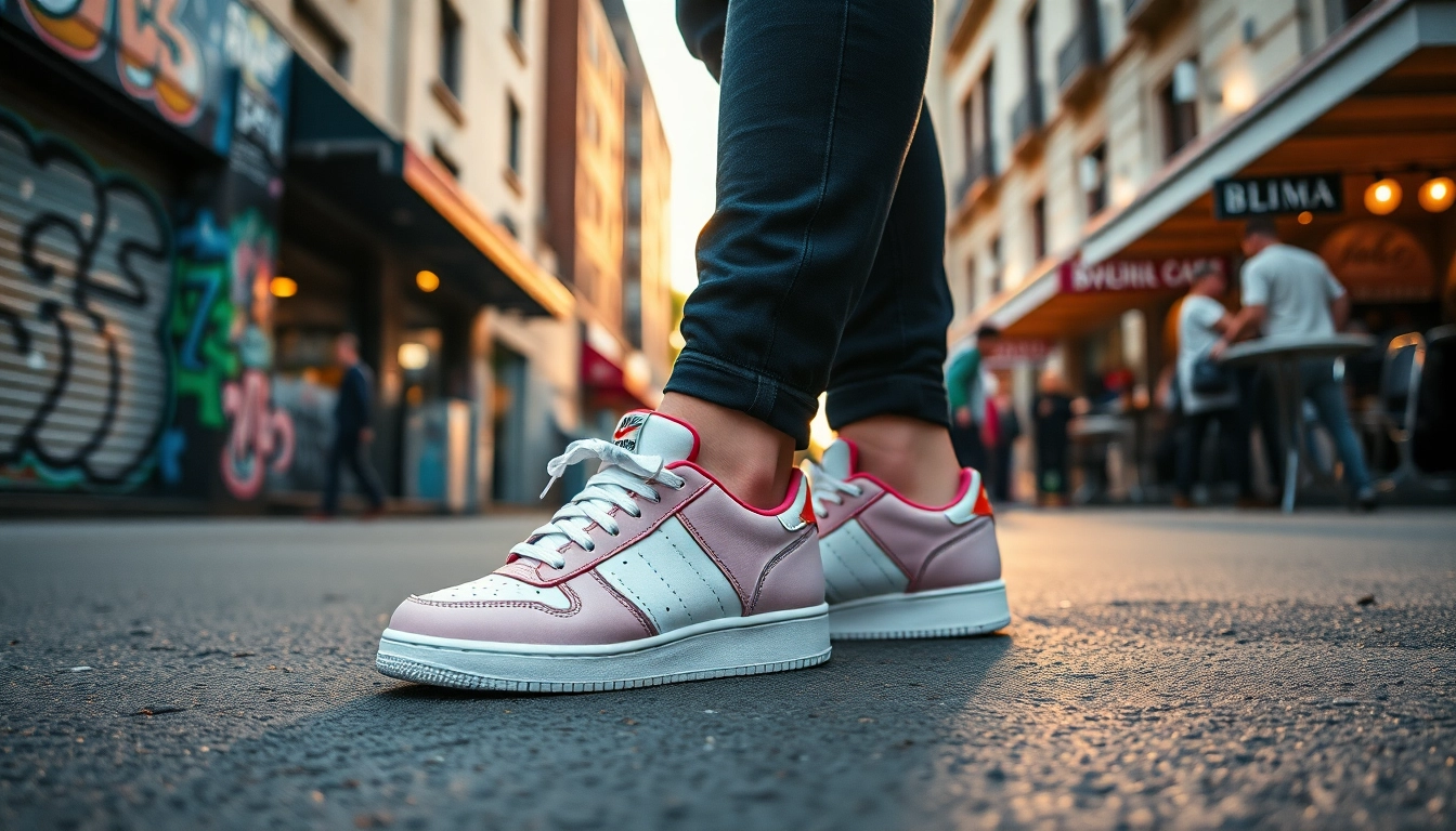 Showcase of high quality rep sneakers in an urban setting, emphasizing design details and street style.