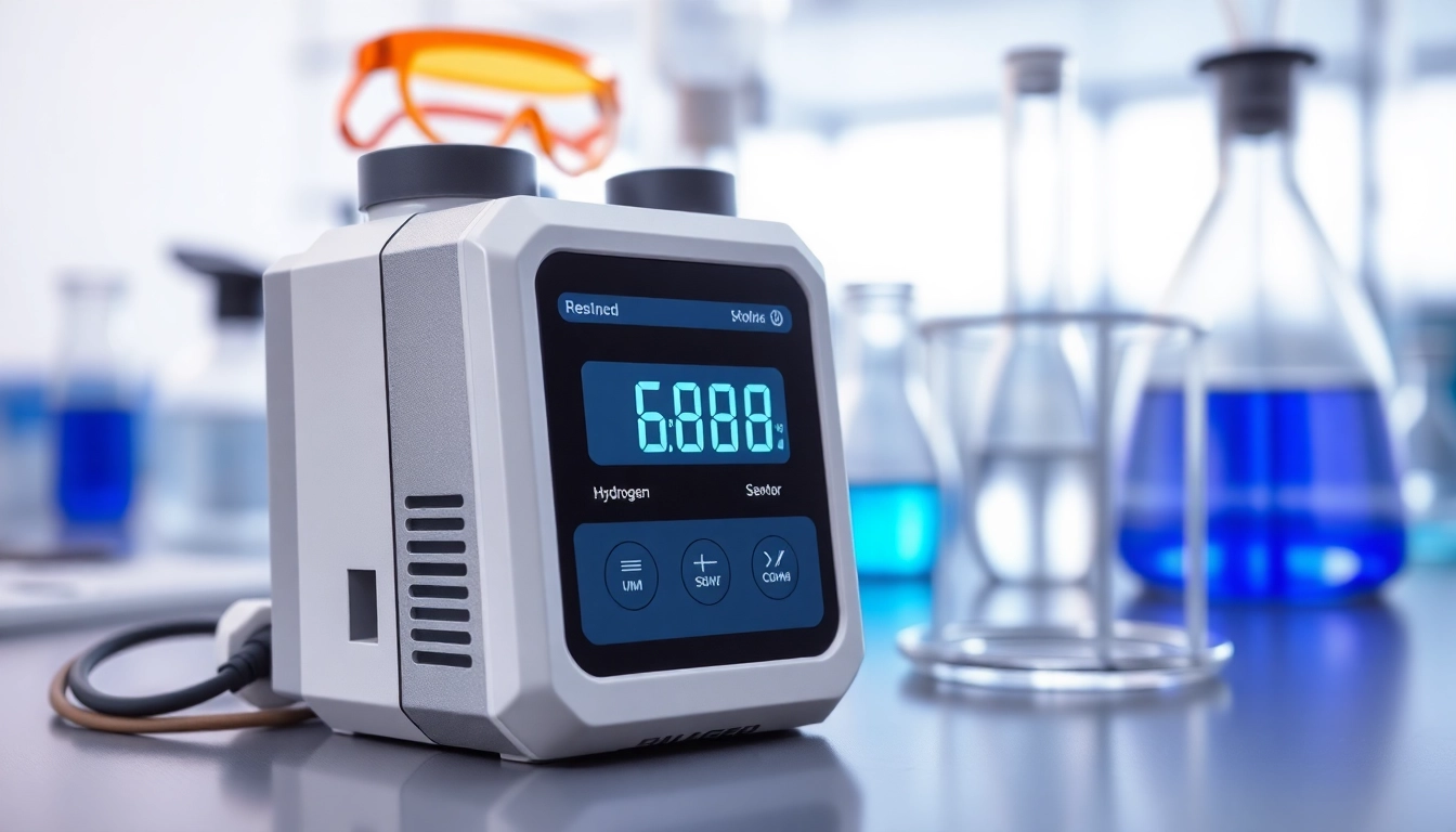 Hydrogen gas detector displaying advanced features in a laboratory environment.
