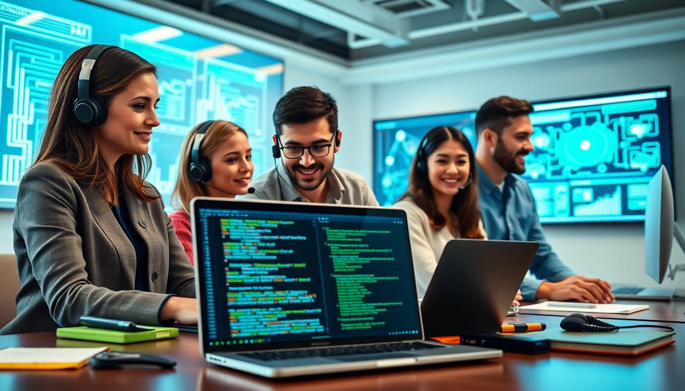 Calgary IT support team engaging in problem-solving with modern technology and collaboration tools.