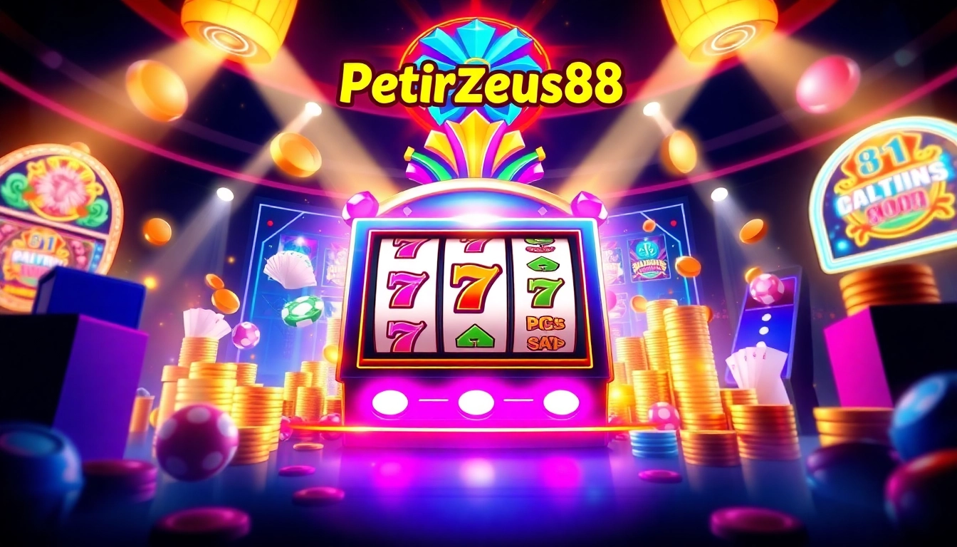 Experience thrilling gameplay at Petirzeus88 with a slot machine highlighting vibrant features and excitement.