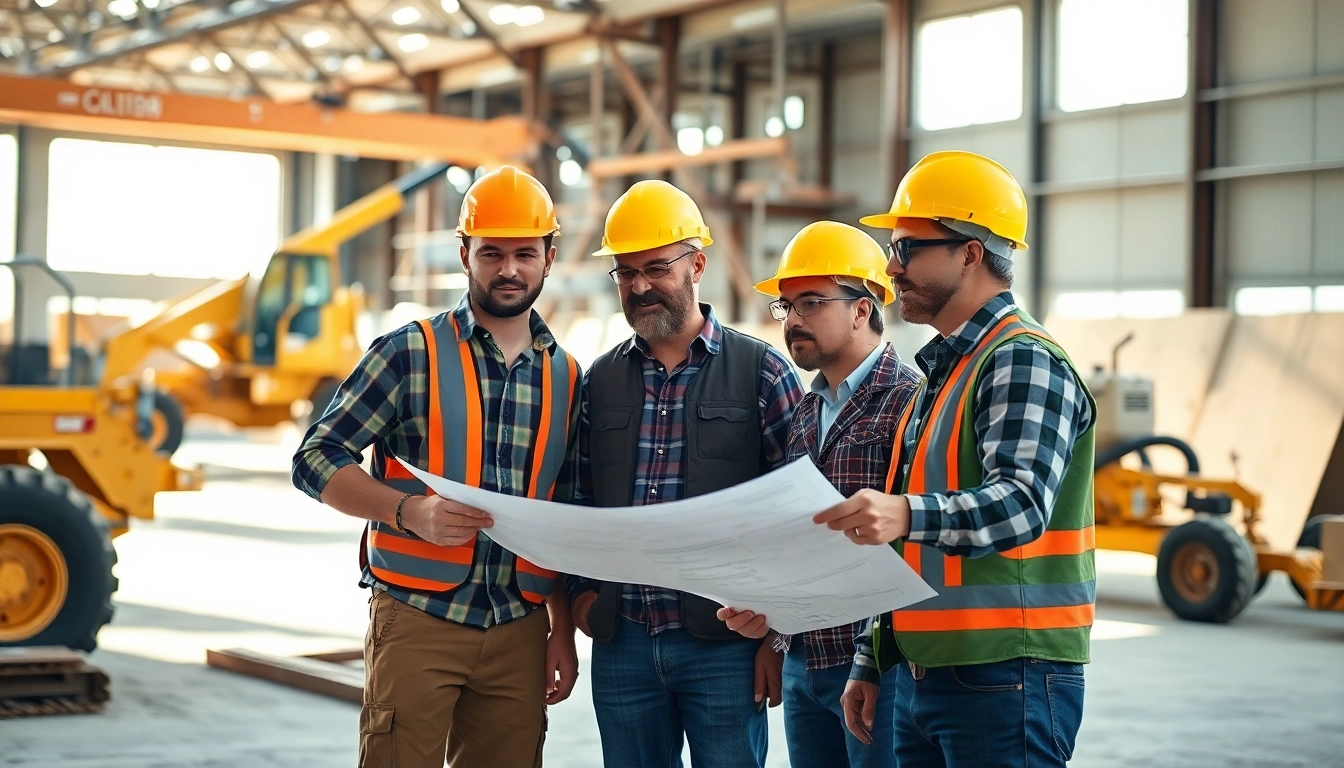 Engaged contractors from the southern california contractors association collaborating on a project at a construction site.