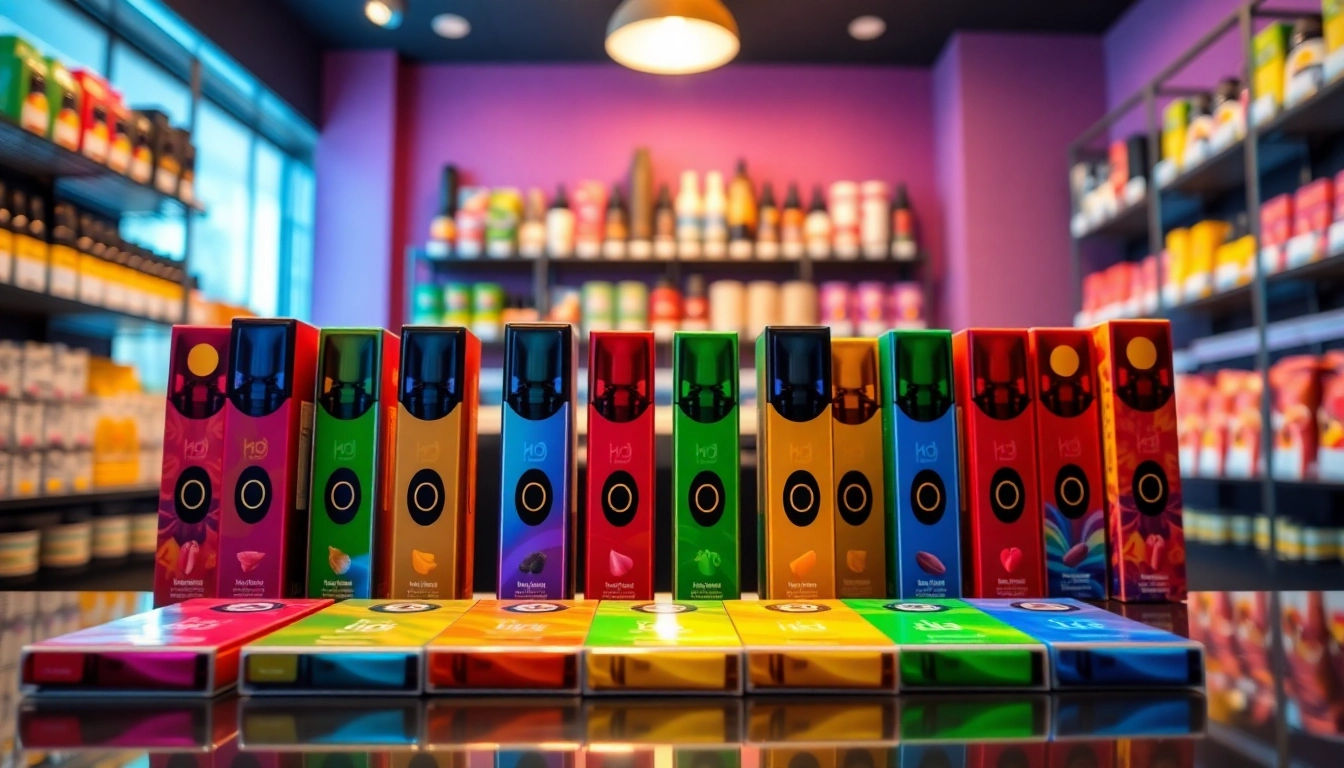 Hqd pods in vibrant packaging showcased in an inviting vape shop setting.