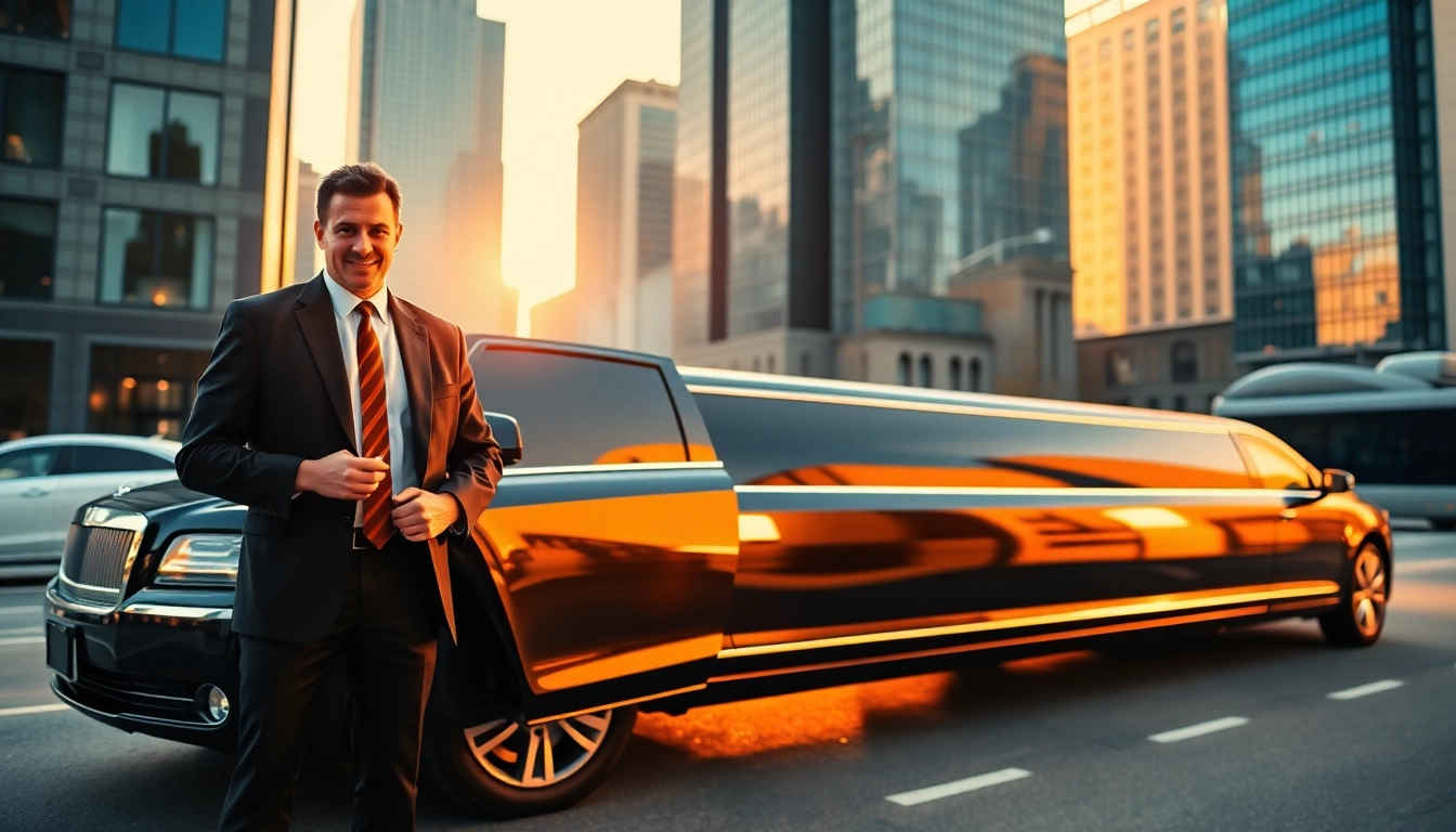 Experience luxurious limo services with a professional chauffeur beside a sleek limousine.