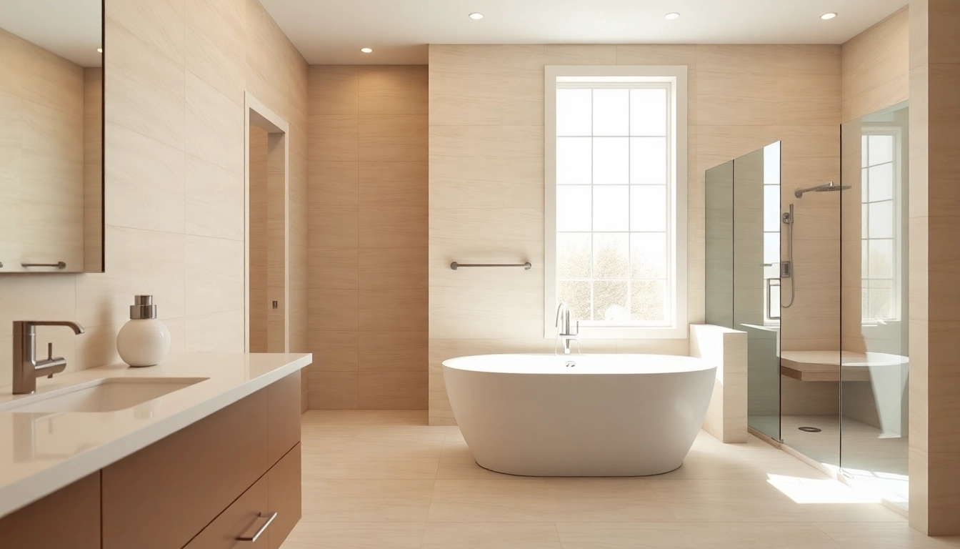 Transform a local bathroom remodel with a modern design featuring a sleek freestanding tub.