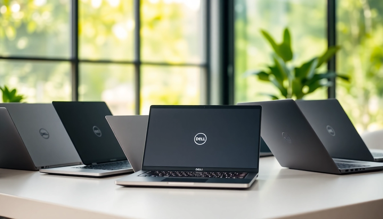 Comparar laptops dell modernos en una oficina con iluminación natural.