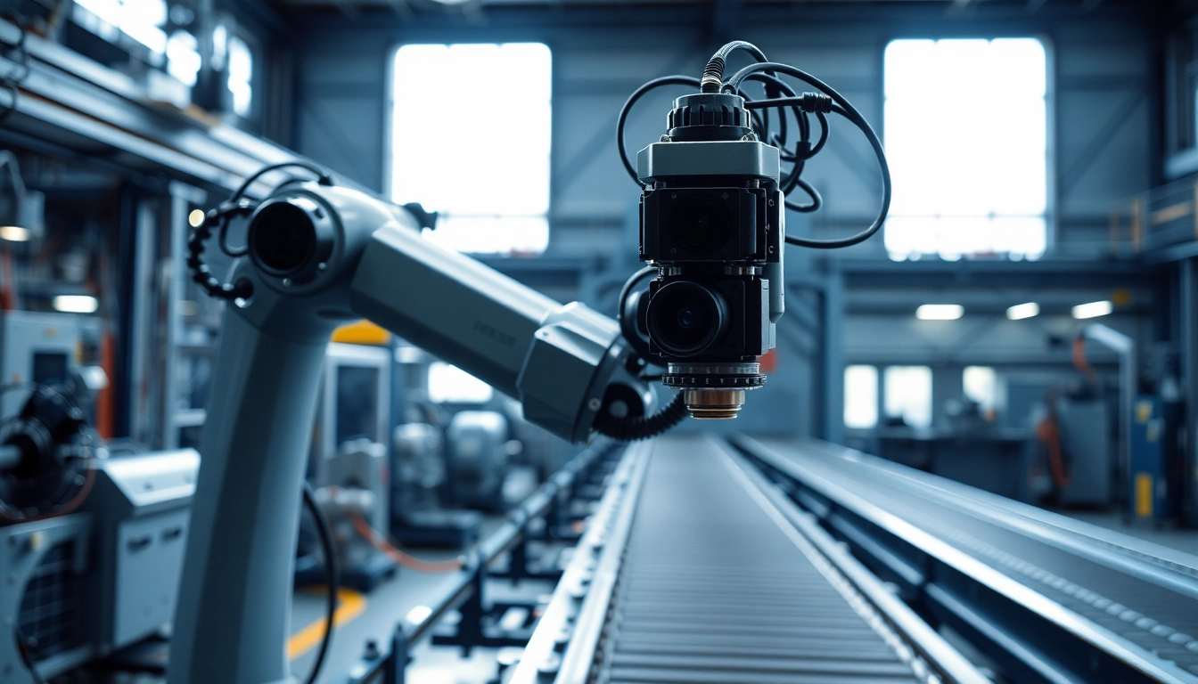 Machine vision technology integrated into a high-tech industrial setting with robotic arm.