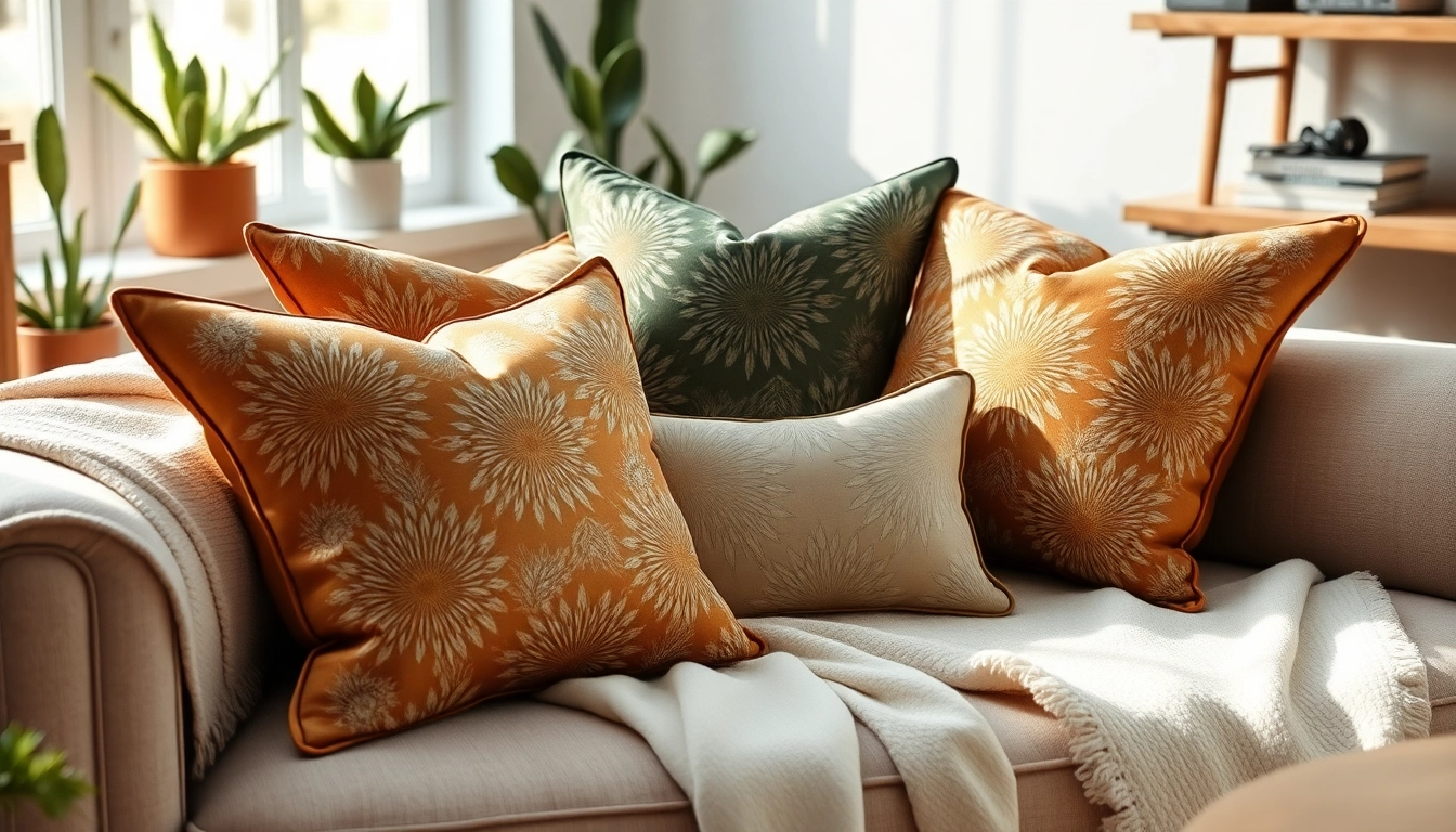 Showcase vibrant cactus silk pillows with intricate patterns enhancing a cozy living room.