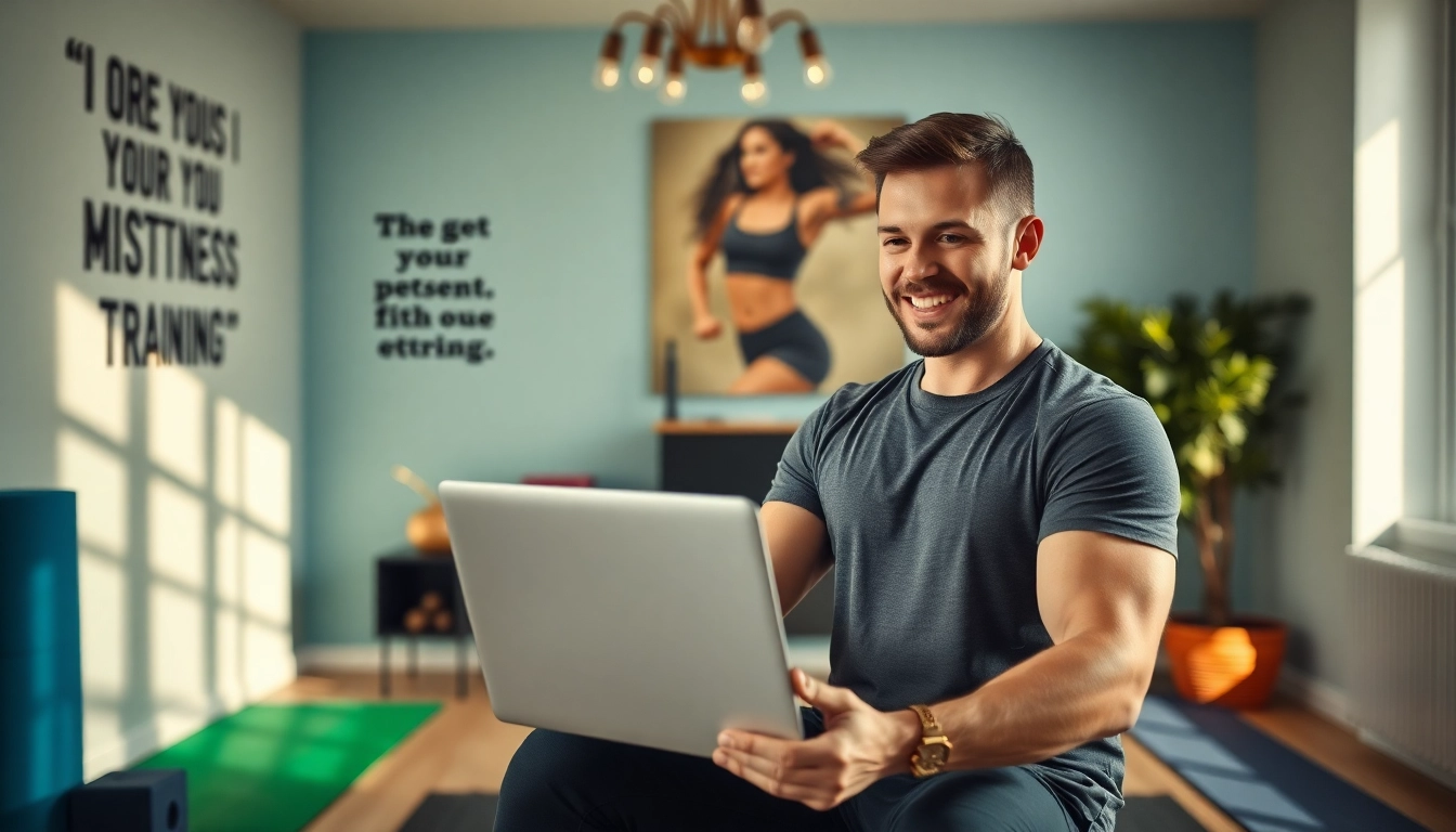 Engage in Online gym Training with a professional trainer in a vibrant home studio.
