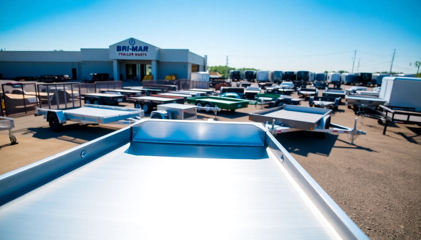 Bri-Mar trailers for sale near me, showcasing a variety of models in a bright outdoor dealership.