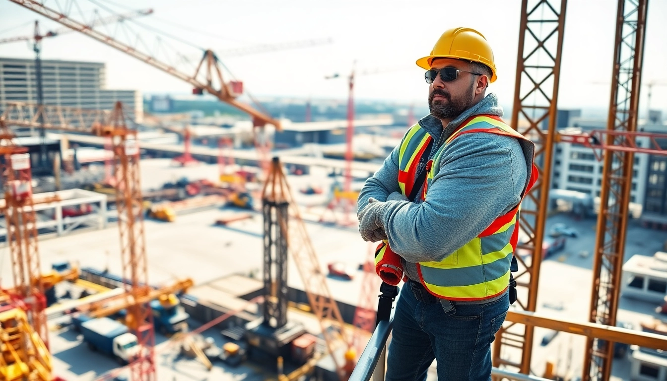 Illustration of NVQ Level 4 Crane supervisor answers, showcasing a supervisor on a crane overseeing a construction site.