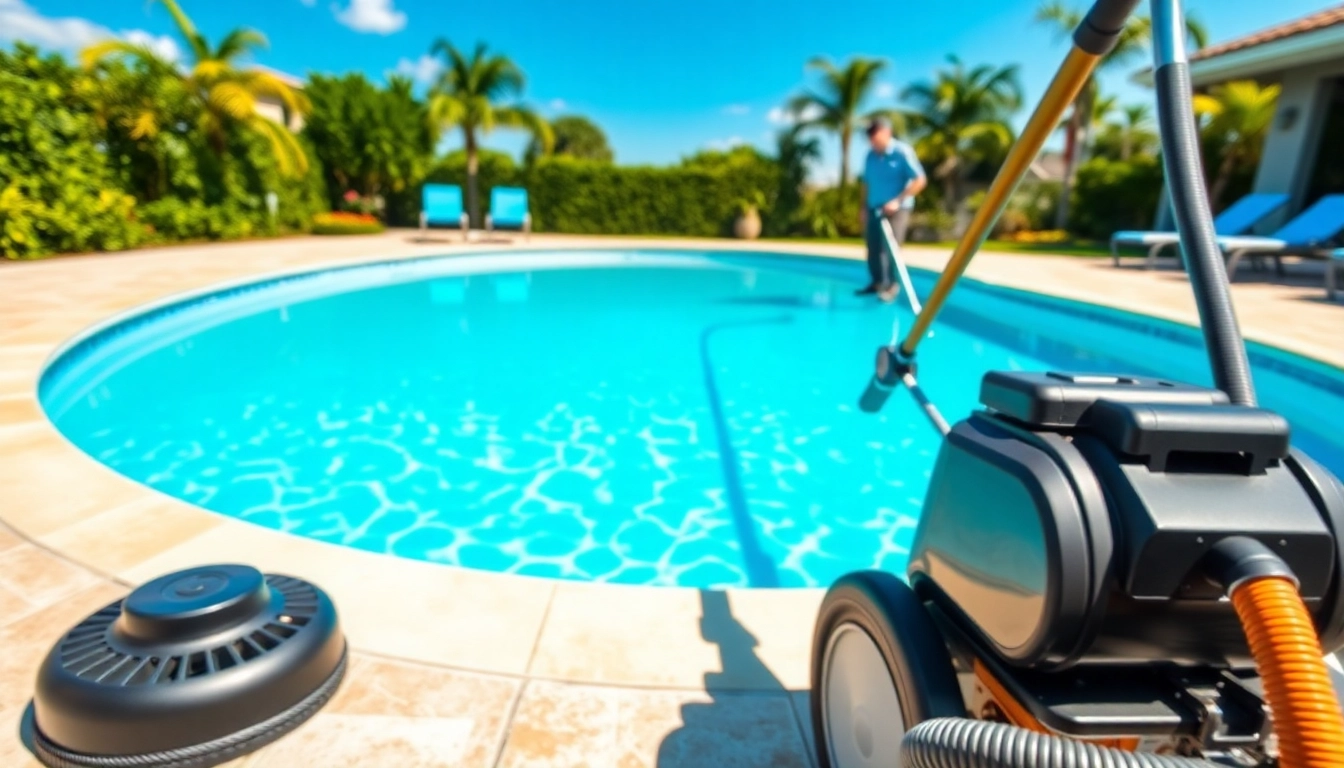 Efficient swimming pool service in Pinellas County showcasing skilled technicians maintaining a pristine pool.