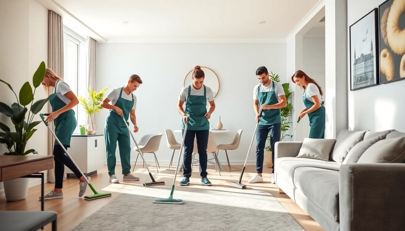 Bond cleaning Logan team expertly cleaning an apartment with modern decor and eco-friendly products.