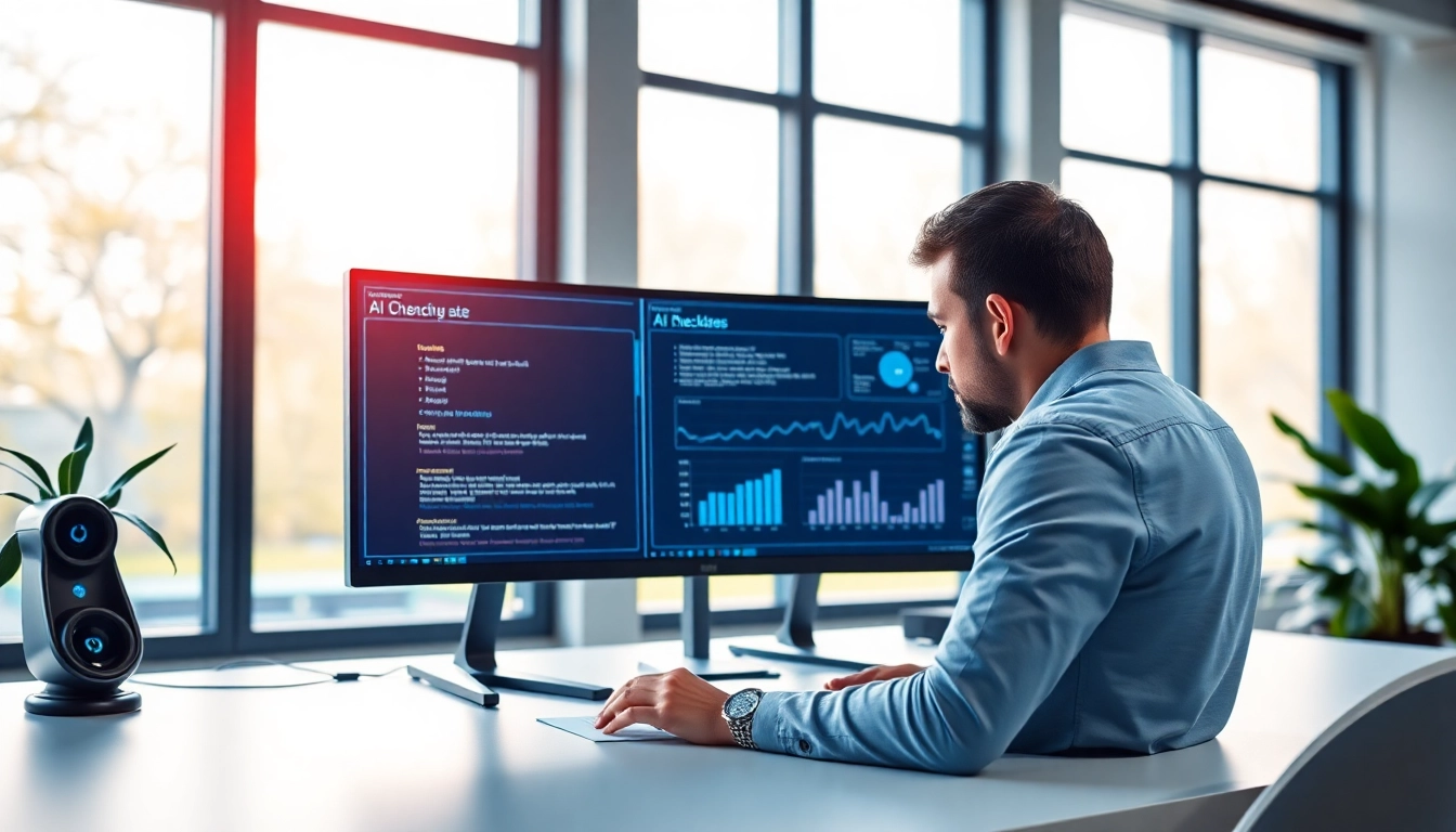 Analyze text using an advanced ai checker in a professional workspace.