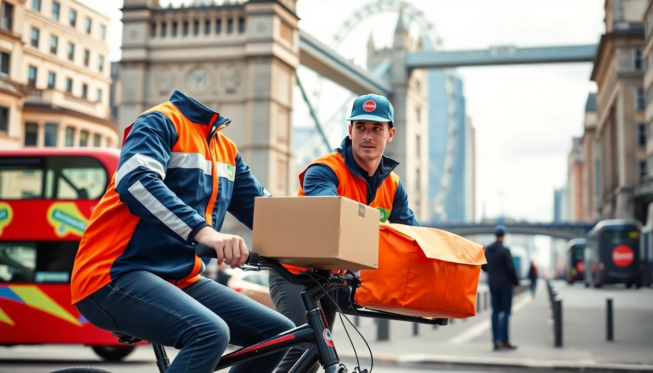 Same day courier service London delivered efficiently by a professional bicycle courier in action.