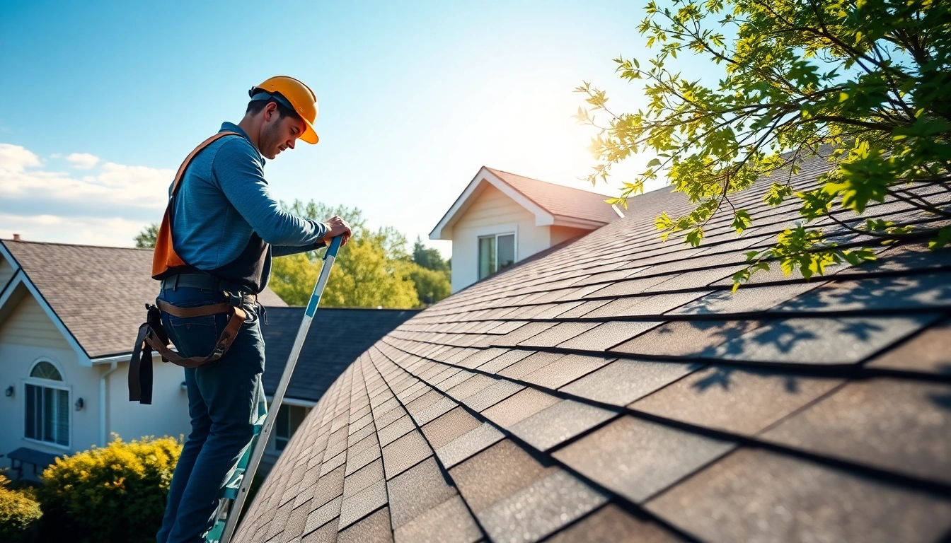 Local roofers near me inspecting a residential roof, ensuring quality and safety.