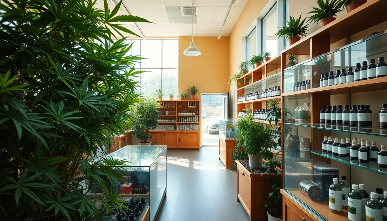 Inviting cannabis store interior showcasing premium cannabis products in a vibrant atmosphere.