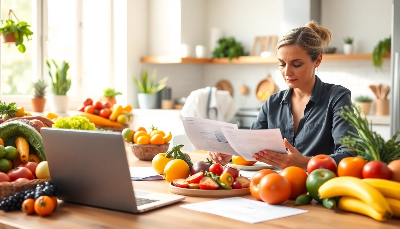 Analyzing effective diets with insights from https://www.dieetcheck.nl in a sunny kitchen.