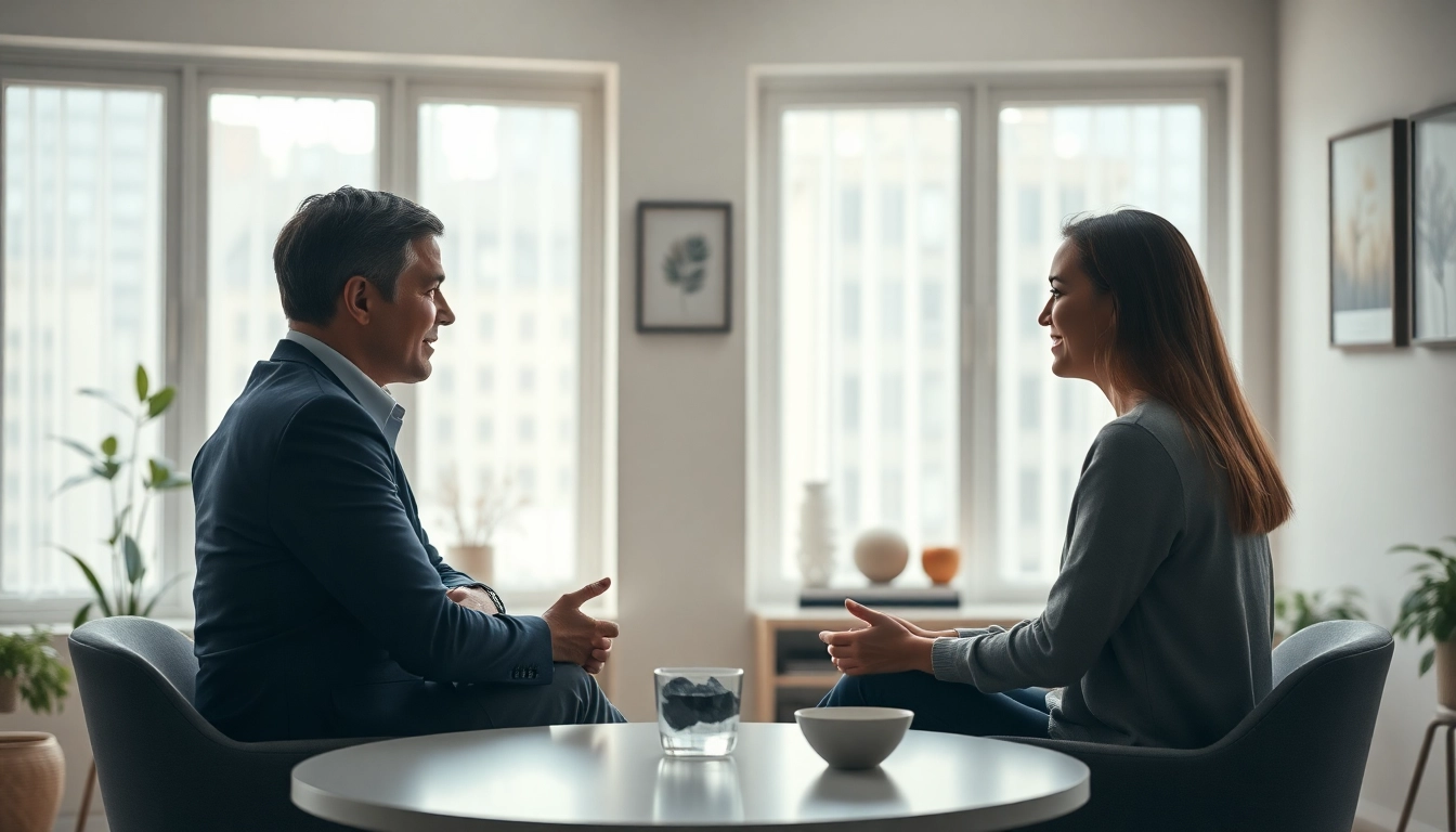 Engaging relationship coach guiding a couple through meaningful dialogue in a tranquil setting.