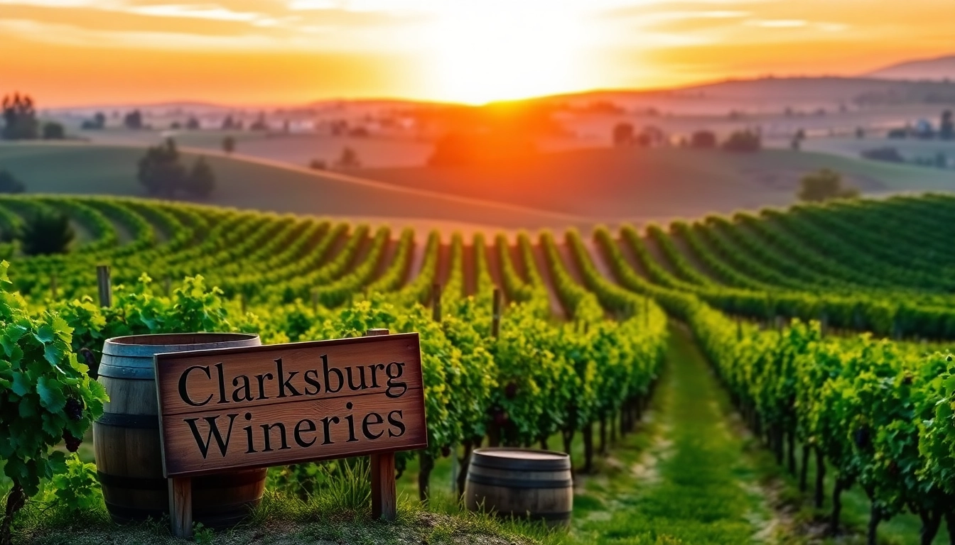 Discover the charm of clarksburg wineries in a scenic vineyard setting at sunset.