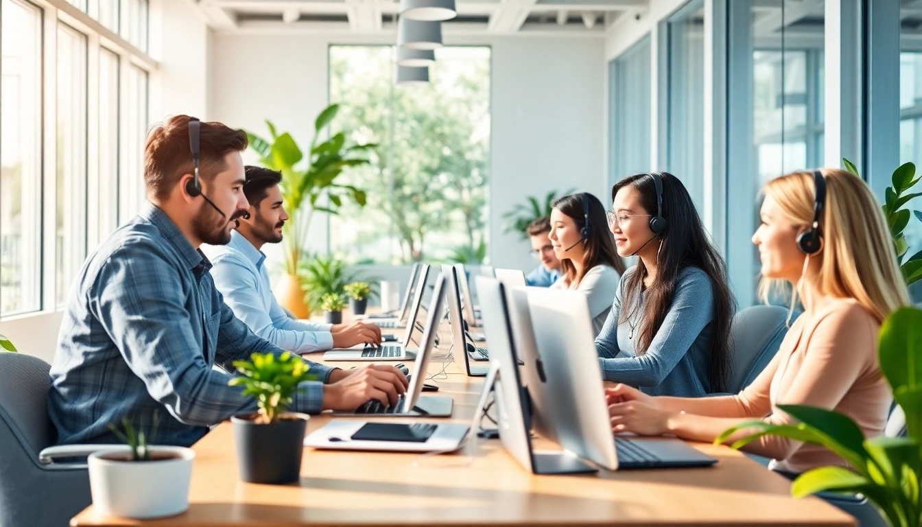 Delivering Best Outsourced Customer Service with diverse agents in a vibrant office.