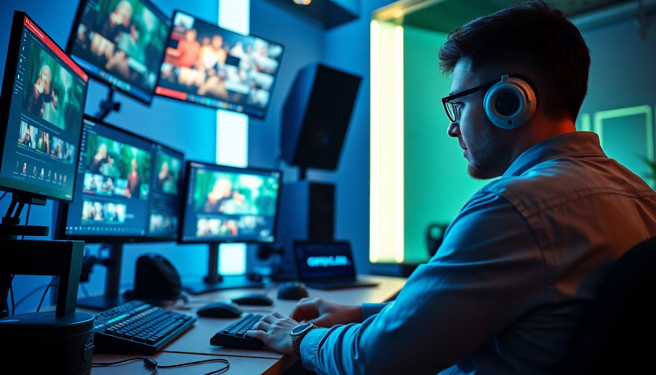 Editing Post Production Toronto: Professional video edit setup with advanced tools and vibrant screens.