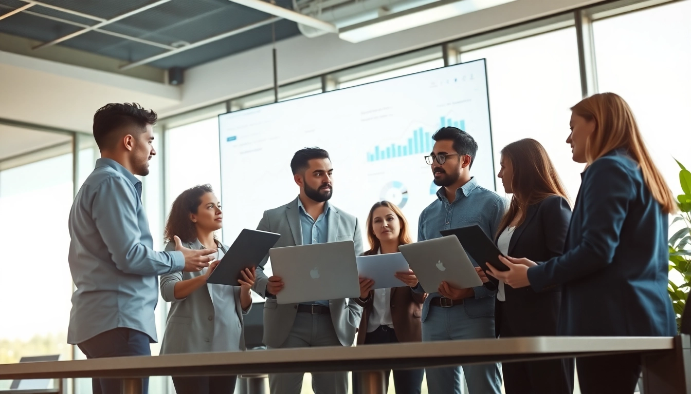 Managed IT-team die samenwerkt in een moderne kantooromgeving met technologie.