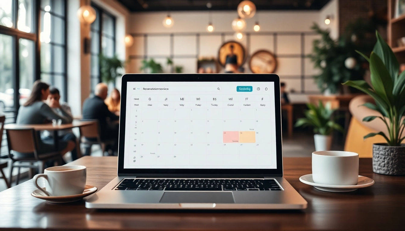 Optimize Reservation Services through a professional booking interface in a vibrant cafe environment.