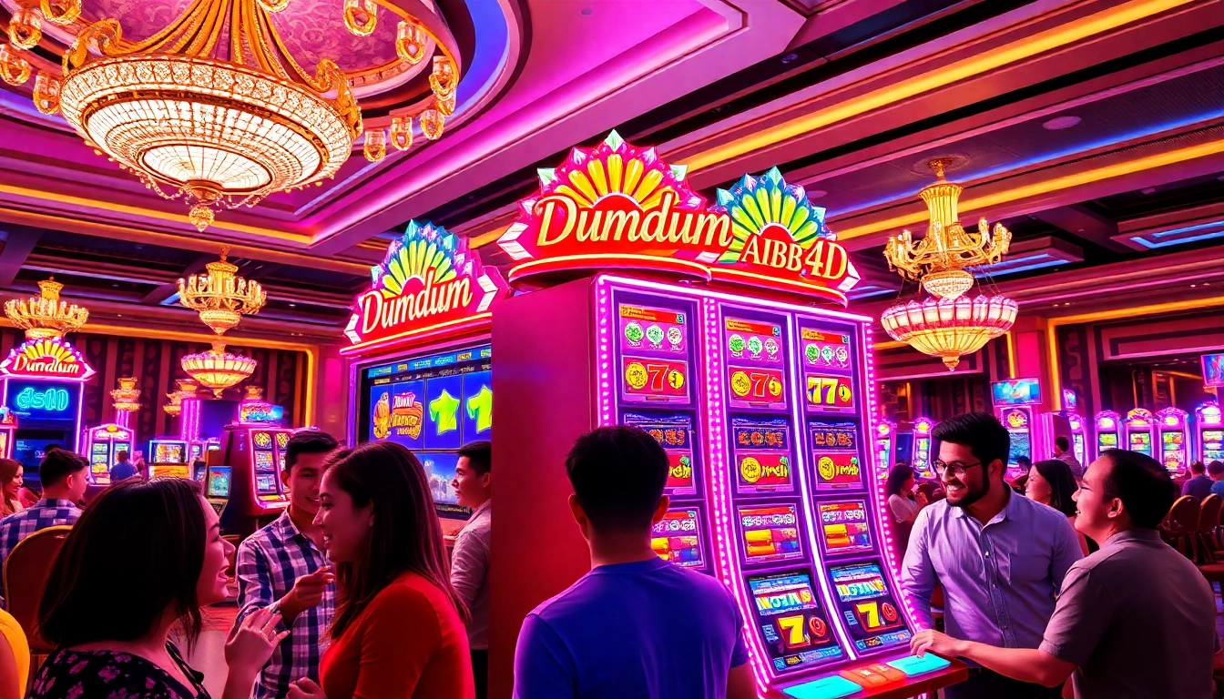 Mainkan Dumdum 4D slot dengan para pemain yang bersemangat di kasino.