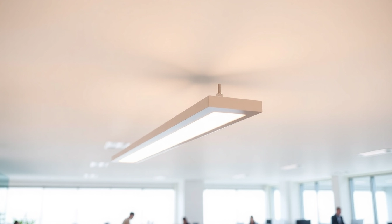 Illuminate your workspace with this LED Batten Fixture showcasing sleek design and natural lighting.