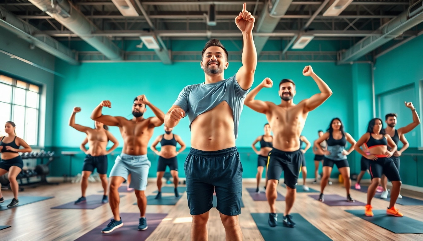 Oefeningen voor sixpackbuikspieren.nl met diverse deelnemers in een sportschool