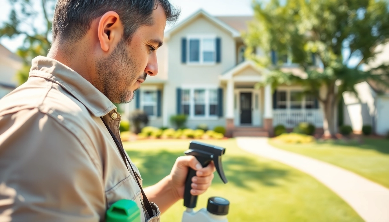 Pest control near me expert examining a home for pest issues with professional tools.