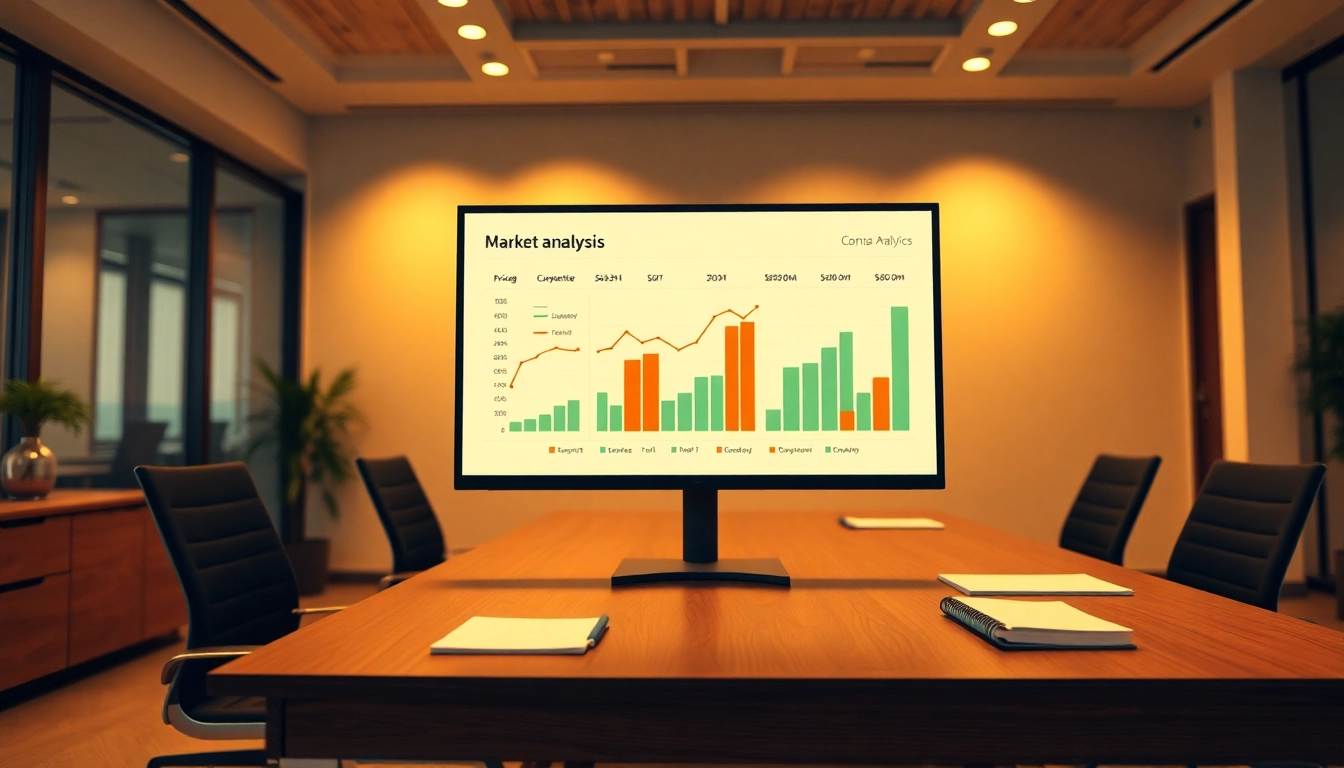 Analyze competitor pricing strategies using a digital dashboard in a modern office setting.